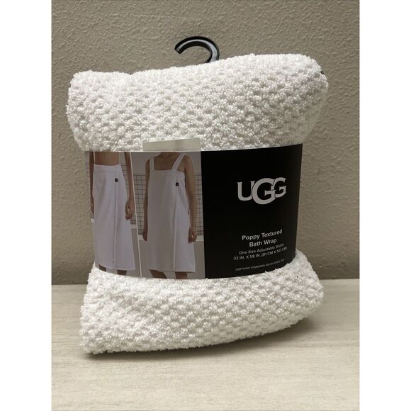 UGG Unisex Poppy Textured Bath Wrap One Size Adjustable 32 X 58” WHITE NEW!! - Picture 1 of 8